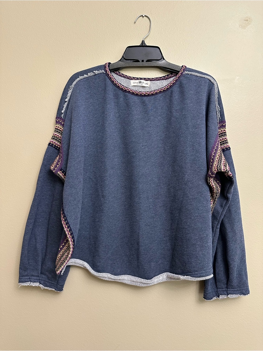 NATURAL LIFE Knit Trim Indigo Sweatshirt Size Large / XL - Picture 3 of 10